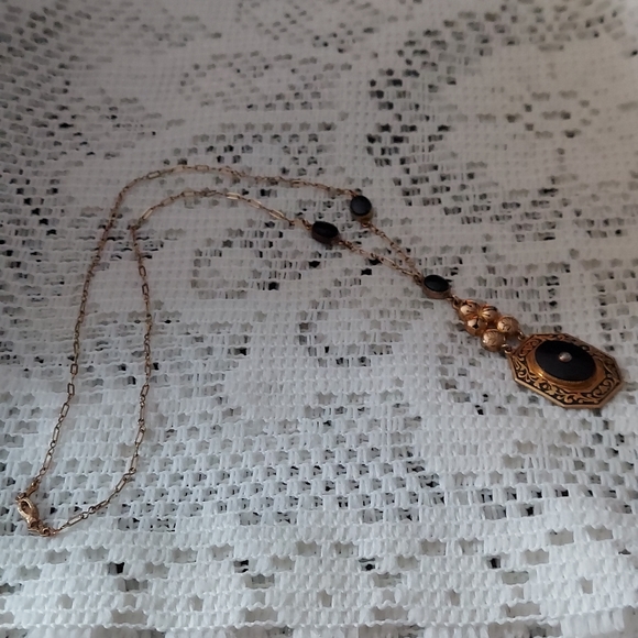 Rare Victorian Lavalier Black Onyx & Seed Pearl Necklace - Picture 7 of 12